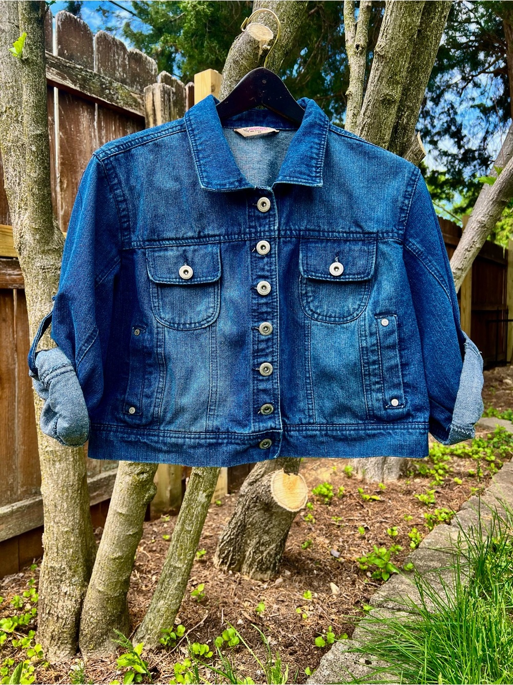 Elegant Dark Denim CROP Jean Jacket 3/4 drop Sleeve Highway Jeans Womens M-XL